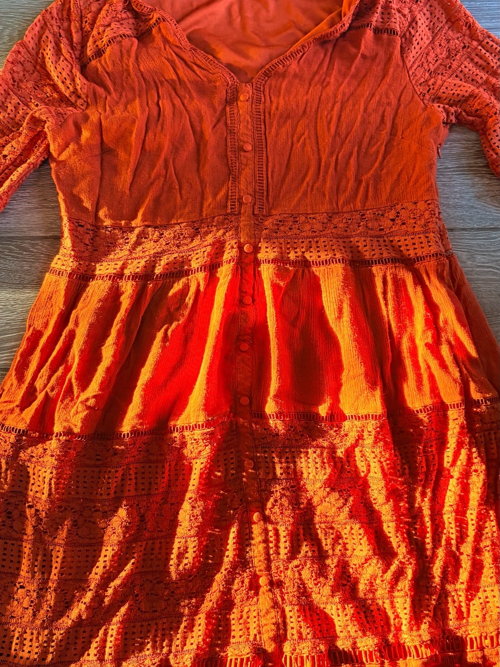 Rust Lace-Trim Button-Front Fall dress - Picture 3 of 8